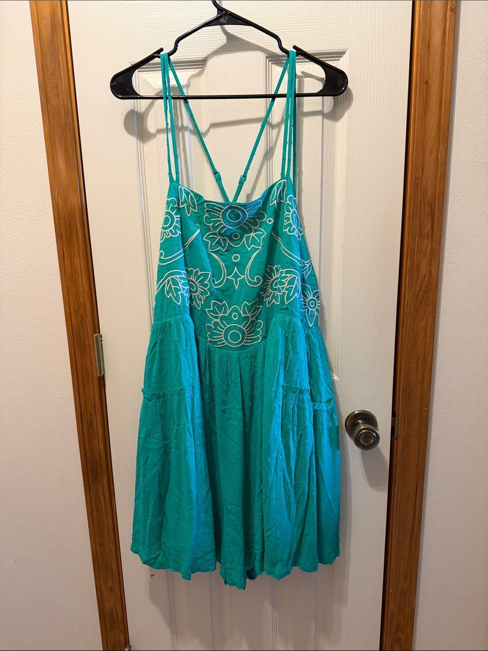 ODDY Turquoise Floral Embroidered Mini Romper